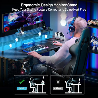 55 Inch Gaming Desk with LED Lights & Cable Management, Black, view 5