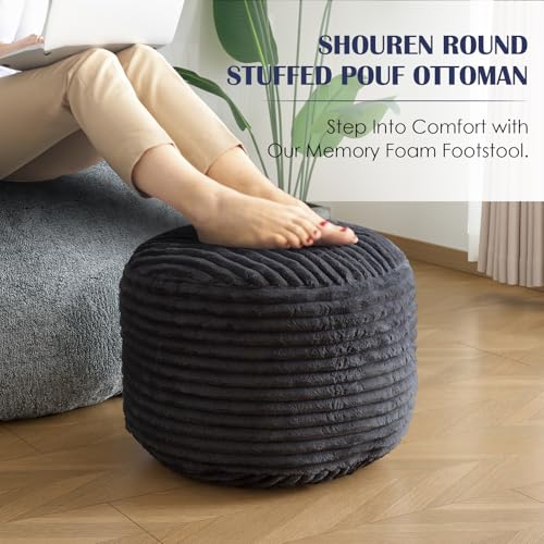 Stuffed Round Ottoman,Pouf Ottoman Foot Rest,20 X 15,Dark Grey, view 7
