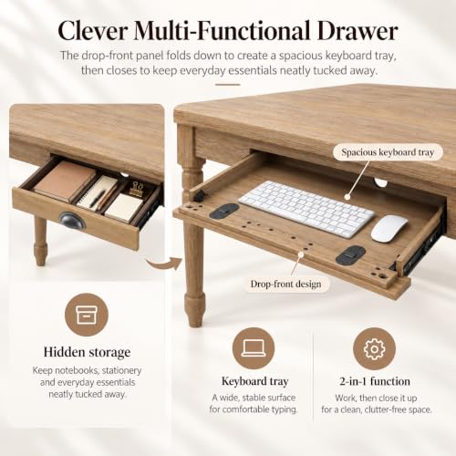 60" Farmhouse Writing Desk with Drawer, French Country Desk, view 5