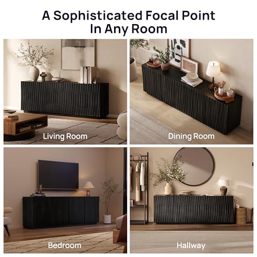 70" Fluted Mid-Century Modern TV Stand for TVs Up to 75", Black Walnut, view 6