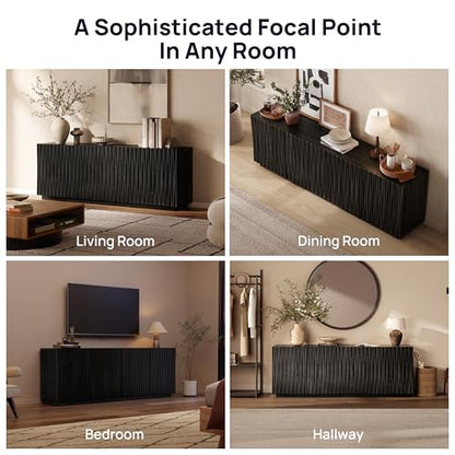 70" Fluted Mid-Century Modern TV Stand for TVs Up to 75", Black Walnut, view 6