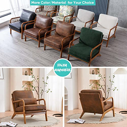 Lounge Accent Chair, Mid Century Modern Chair, Arm Chair, Wood Frame Armchair for Living Room, Bedroom (Coffee Brown, Bronzing Cloth)