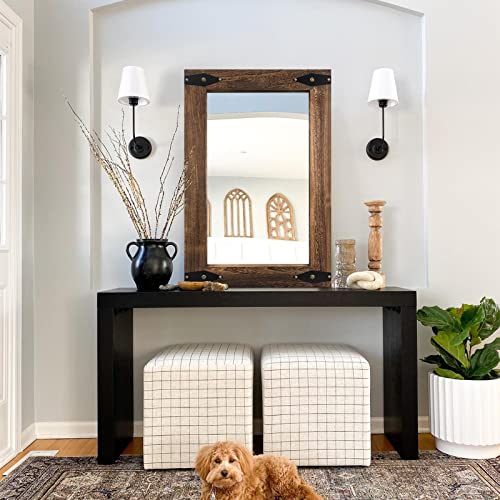 Rustic Wood Framed Mirror 26x40 Inch, Rectangular Bathroom, Arrow | Extra large wood framed vanity mirror for farmhouse bathroom, bedroom, living room, entryway, vertical or horizontal