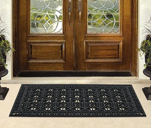 34-LB Heavy Duty Rubber Doormat 36"×72" - Won't Blow Away | Outside Front Door Mat, Mud Dirt Scraper, Non-Slip Drainage Mat for Entryway Patio Garage, All-Weather, 100% Rubber Mats