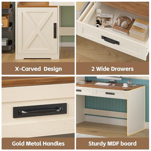 60" Computer Desk with Drawers & Bookshelves for Bedroom, Home Office, view 8