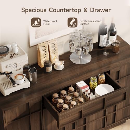 55" Sideboard Buffet Cabinet with Storage Drawer & Built-in Lights, view 6