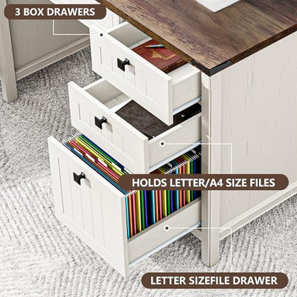 White Farmhouse Desk, 45" Desk with Outlets & File Drawer, view 6