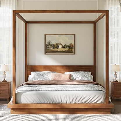VilroCaz King Size 4-Poster Canopy Platform Bed with Headboard, view 5