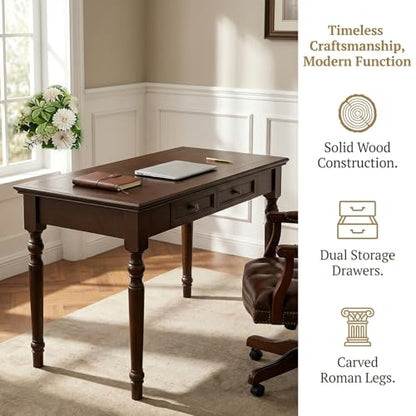 French Country Style Writing Desk, 47'' Walnut Solid Wood Computer Table, view 4