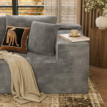 Boneless Couches for Living Room, 108" Sectional Modular Sectional Sofa with Deep Seat, Cloud Comfy Couch with L-Shape Chaise, Easy Assembly (Corduroy, Gray)