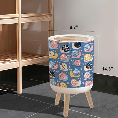 Small Trash Can with Lid Snails Seamless Summer Nursery Colorful Trending Colors Hand 1.8 Gallon/7L Garbage Can Waste Bin with Press Top Lid Legs Waste Basket for Bathroom Kitchen Bedroom