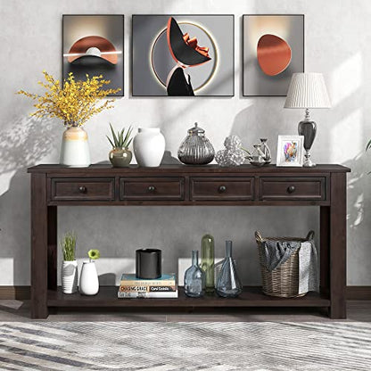 Console Table Hallway Sofa Entryway Side Table 63" Long Furniture with 4 Drawers and Bottom Shelf for Living Room Home Decor (Espresso)