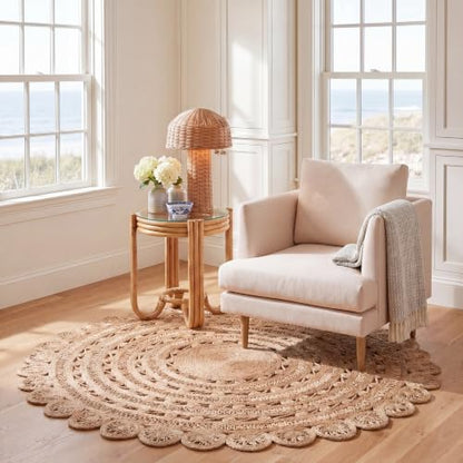 SAFAVIEH Natural Fiber Collection Area Rug - 7' Round, Natural, Handmade Boho Charm Braided Jute, Ideal for High Traffic Areas in Living Room, Bedroom (NF805B)