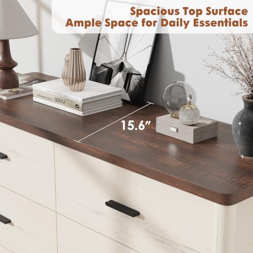 6 Drawer Dresser, Wooden Storage Chest of Drawers, White & Brown, view 6