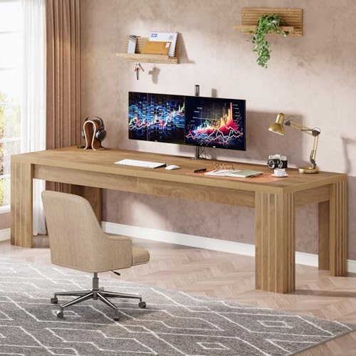 Tribesigns 78.7-Inch Extra Long Computer Desk, Two Person Desk, Double Gaming Table for 2 People, Workstaion for Home Office, Rustic Brown