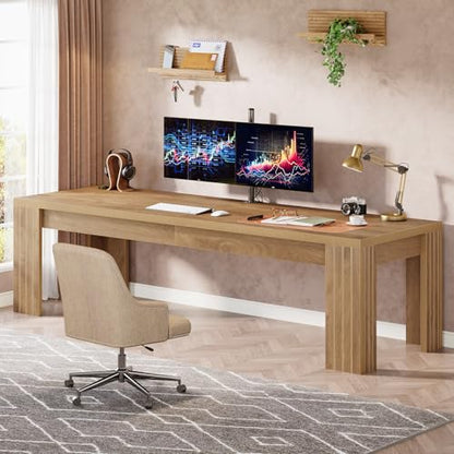 Tribesigns 78.7-Inch Extra Long Computer Desk, Two Person Desk, Double Gaming Table for 2 People, Workstaion for Home Office, Rustic Brown
