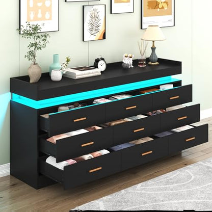 9 Drawer Dresser with LED Light and Charging Station, view 5
