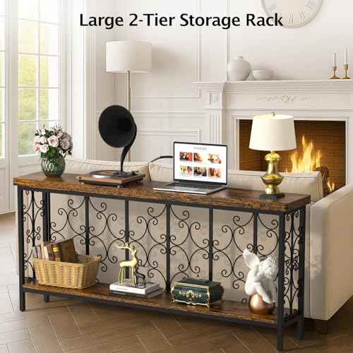 Console Table, 70.9" Entryway Table with Storage Shelf, Extra Long Sofa Table Behind Couch, 2-Tier Hallway Accent Tables for Living Room, Entrance, Foyer, Rustic Brown