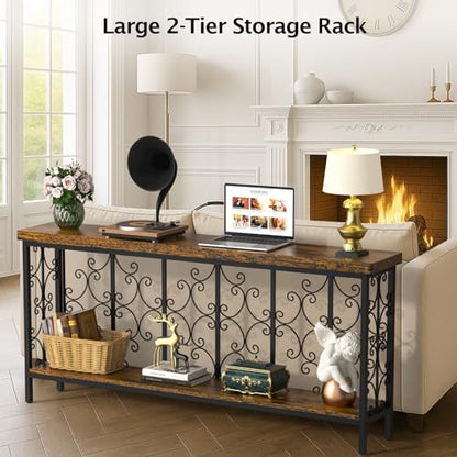 Console Table, 70.9" Entryway Table with Storage Shelf, Extra Long Sofa Table Behind Couch, 2-Tier Hallway Accent Tables for Living Room, Entrance, Foyer, Rustic Brown