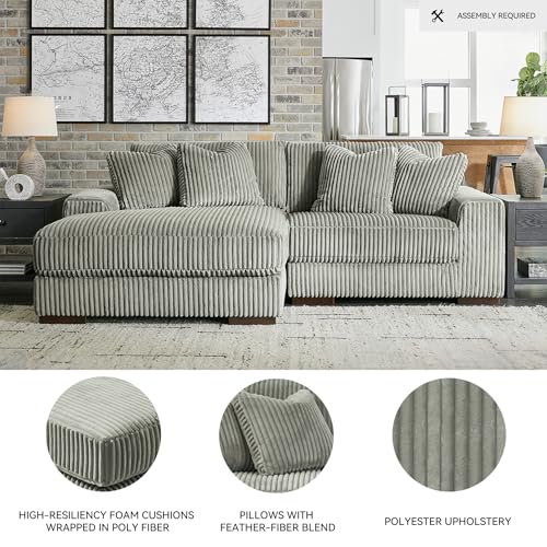 Signature Design by Ashley Lindyn Sectional Couch, L-Shaped 2-Piece Sofa with Chaise, Reversible Deep Seat Cushions, Cozy Velvet Wide-Cord Upholstery for Living Room, Fog Gray, 99" W