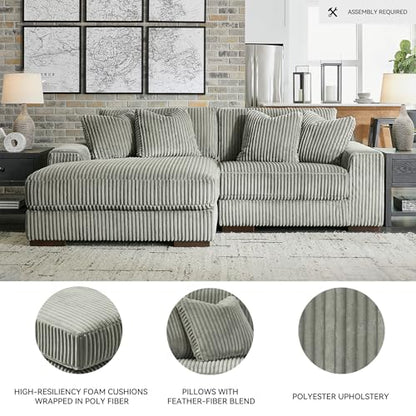 Signature Design by Ashley Lindyn Sectional Couch, L-Shaped 2-Piece Sofa with Chaise, Reversible Deep Seat Cushions, Cozy Velvet Wide-Cord Upholstery for Living Room, Fog Gray, 99" W