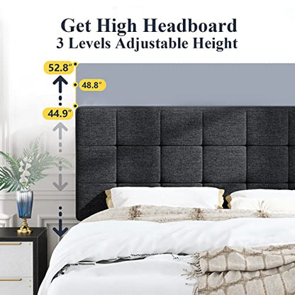 Queen Size Panel Bed Frame Box Spring Needed Dark Grey, view 6