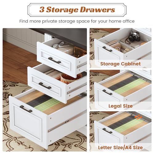Office Desk with 3 Drawers, 55" Executive Computer Desk with Storage Drawers, view 5