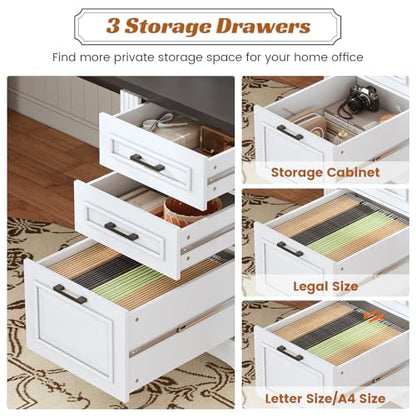 Office Desk with 3 Drawers, 55" Executive Computer Desk with Storage Drawers, view 5