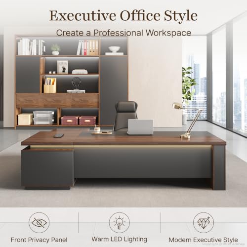 79" L-Shaped Executive Desk with Reversible Return, File Drawer, Power Hub, view 4