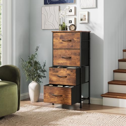 Small Dresser Nightstand for Bedroom, 4 Drawers, Rustic Brown, view 6