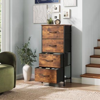 Small Dresser Nightstand for Bedroom, 4 Drawers, Rustic Brown, view 6