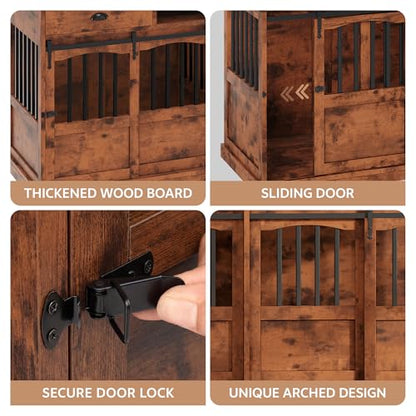 72" Double Dog Crate Furniture with Storage for 2 Medium Dog Brown, view 6