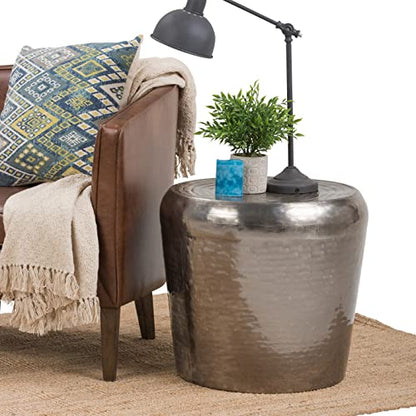 Troy Modern Industrial 23 inch Wide Metal Accent Side Table in Antique Silver, Fully Assembled for the Living Room and Bedroom