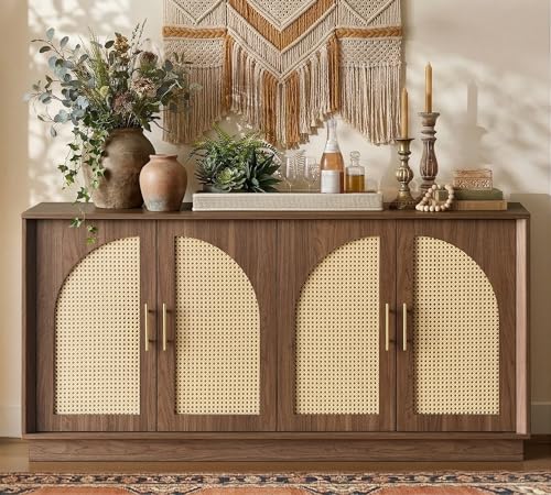 63.8" Sideboard Buffet Cabinet with Storage, Natural Walnut, view 2