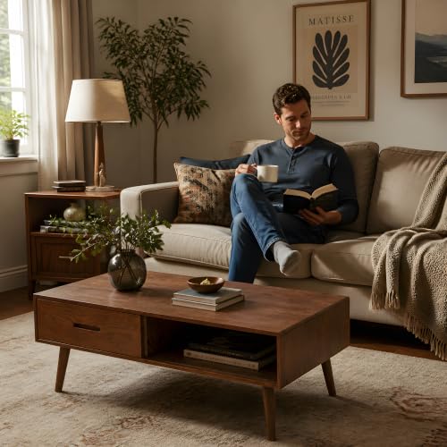 Fully-Assembled 100% Oak Wood Coffee Table with Storage for Living Room, view 5