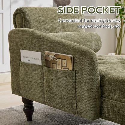 Chaise Lounge Chair Indoor with Right Armrest, Chenille, Green, view 7