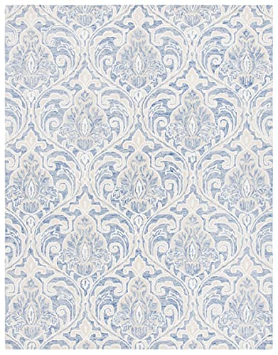 SAFAVIEH Area Rug 8x10 - Micro-Loop Collection - Large - Blue & Ivory, Handmade Wool, Ideal for Living Room, Bedroom, Office, Dining Space (MLP532M)