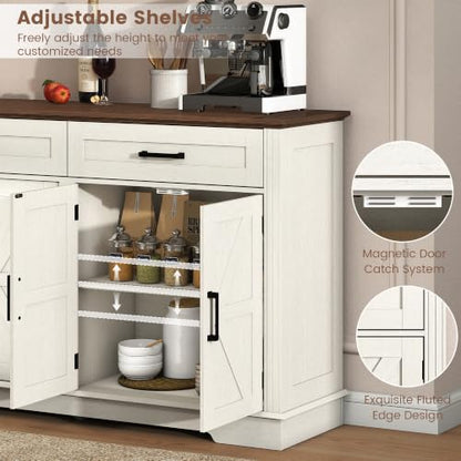 70" Farmhouse Buffet Cabinet with Storage 3 Drawers & 6 Barn Doors, White, view 7