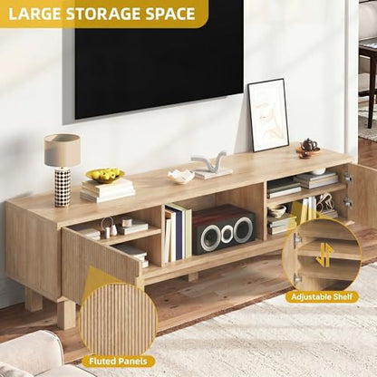 Fluted TV Stand, Mid-Century Media Console for TVs up to 65", Natural, view 6
