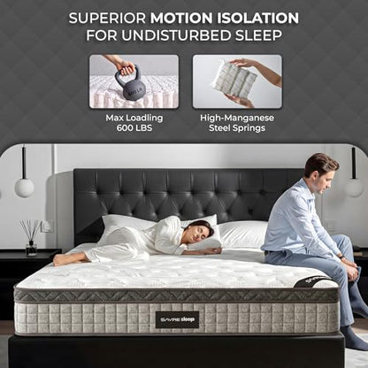 Sayre 10 Inch Queen Hybrid Mattress in a Box Cooling Gel Memory Foam & Pocket Springs, Medium Firm Support for Back Pain Relief, Motion Isolation,CertiPUR-US & Oeko-TEX Certified (80"L x 60"W x 10"Th)