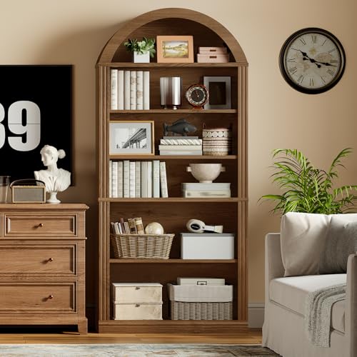 Arched Bookshelf, 75.8" Tall Arch Bookcase with Storage, view 7