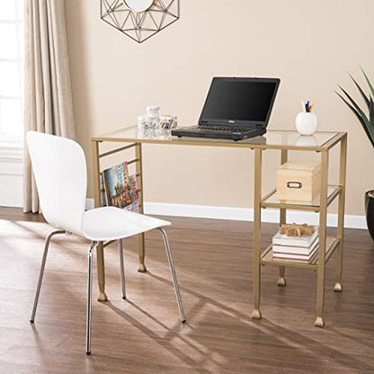 Jaymes Gold Metal/Glass Writing Desk, Soft Gold