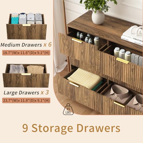 9 Drawer Fluted Dresser for Bedroom with Deep Drawers, view 4