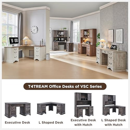 59" Farmhouse Executive Desk with Drawers, Wood Home Office Computer Desk, view 7
