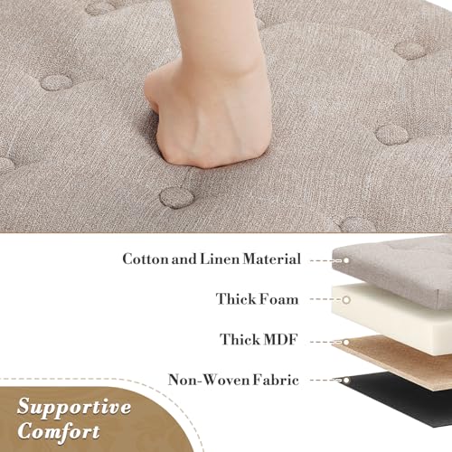 15 Inch Small Ottoman with Storage, Round Linen Fabric Storage Ottoman Foot Rest with Removable Lid, Multipurpose Footstool Footrest for Living Room, Bedroom, Dorm, Khaki