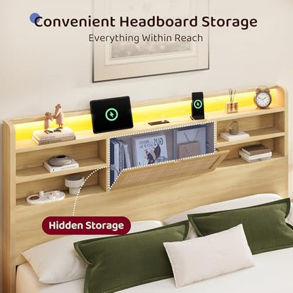 King Size Rattan Bed Frame with 4 Storage Drawers and 51.3" Tall Hidden Storage, view 4