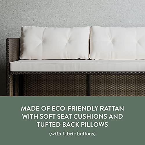 Bayview Rattan Patio Furniture - Mix and Match Outdoor Furniture, L-Shape Sofa Only, Brown Rattan/Cream