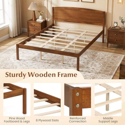 Queen Wooden Bed with Curved Headboard, view 6