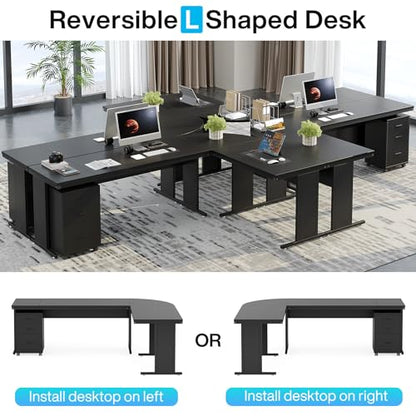 Tribesigns L-Shaped Executive Desk, Large Office Desk with 3-Drawer File Cabinet, Industrial Corner Computer Table with Drawers, Business Workstation for Home Office (Black, 83")