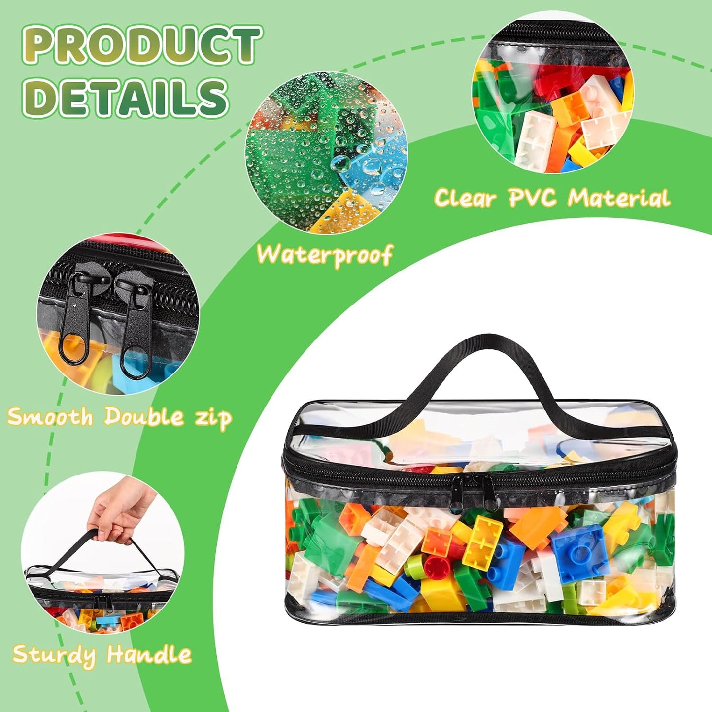 6 Packs Clear Toy Storage Bags, PVC Waterproof Toy Organizer with Zip Reusable Bags for Building Blocks, Board Game, Puzzles, Kids Books, Stationery